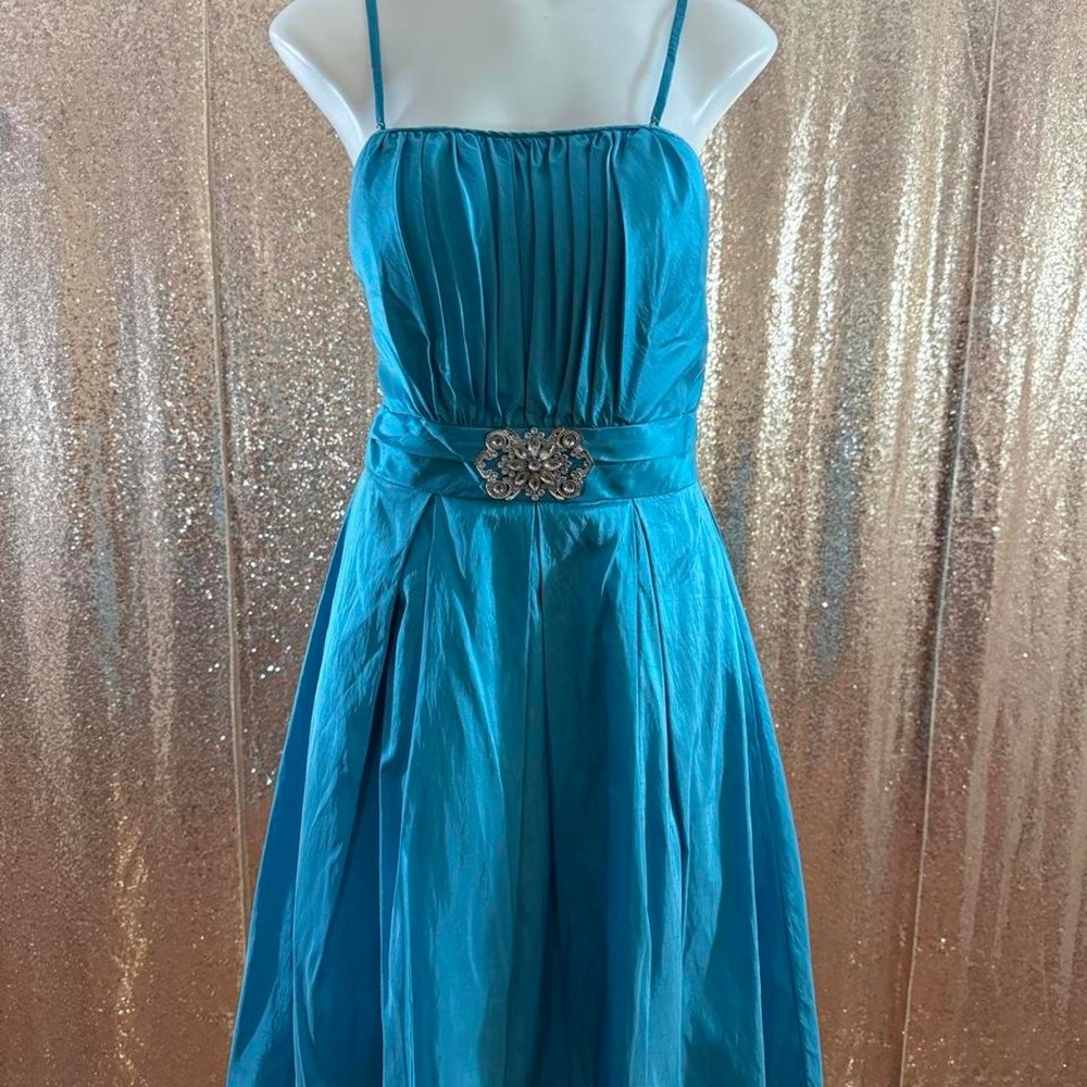 Poly USA Teal Blue Satin A-Line Formal Dress NWT/Sizes S-M-L